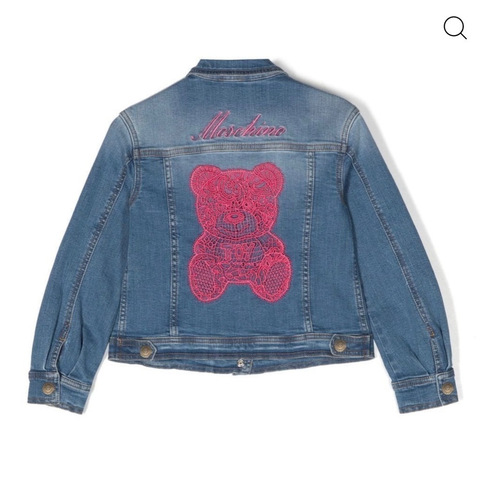 Moschino Kids Blue Jean Jacket with Pink Logo